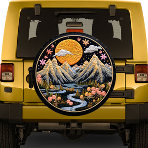 Yellow tire cover for Jeep, bronco or rv