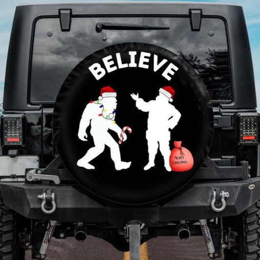 bigfoot and santa christmas tire cover for jeeps, broncos, rvs