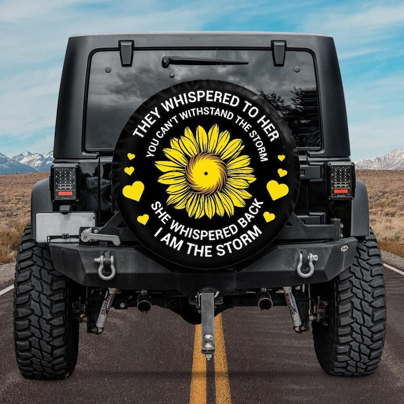 yellow sunflower i am the storm jeep tire cover