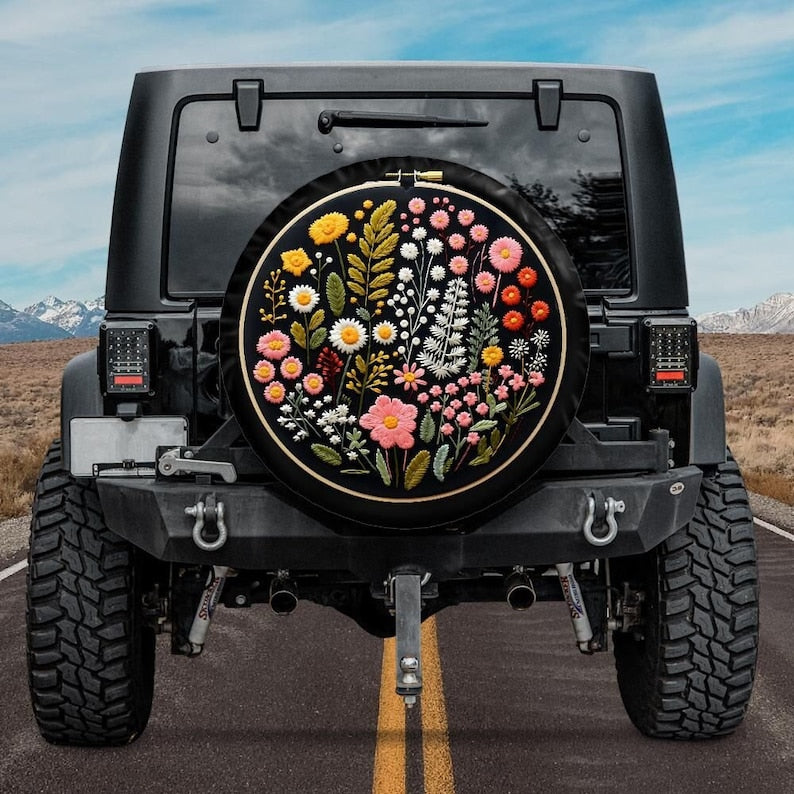 jeep tire cover, wrangler tire cover, floral tire cover, jeep girl tire cover, embroidery tire cover