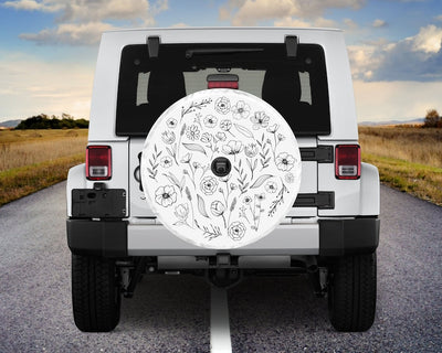 White Tire Cover with Floral Design