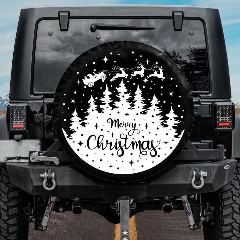 santa flying in his jeep merry christmas tire cover