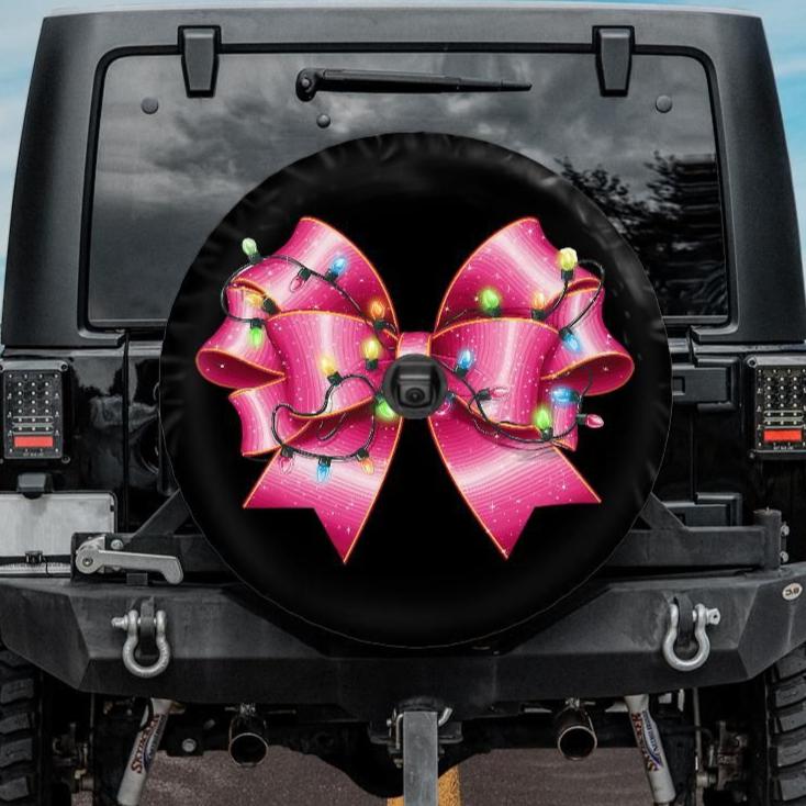 pink coquette christmas tire cover with backup camera hole