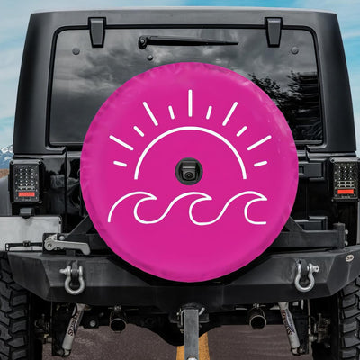 pink jeep tire cover, backup camera hole