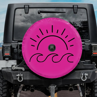 pink spare tire cover for jeep with sun and waves