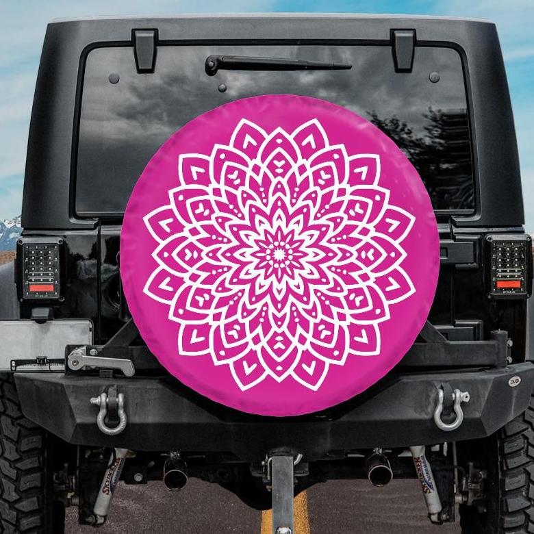 pink jeep tire cover with mandala design