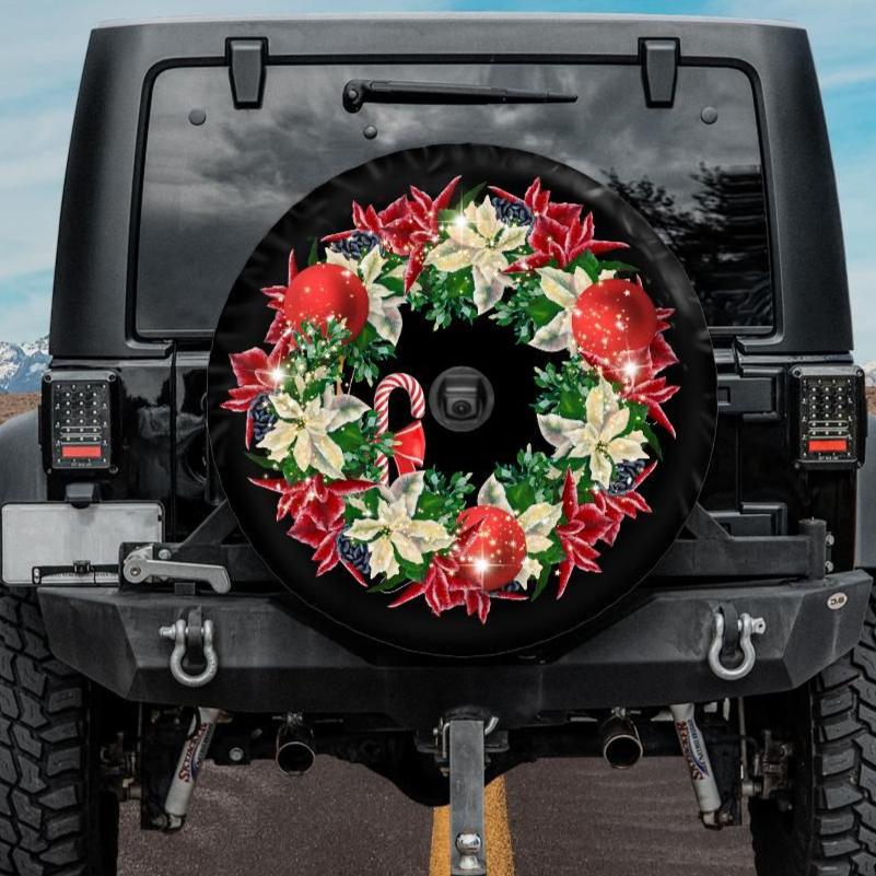 red and white christmas tire cover for jeeps, broncos, rv