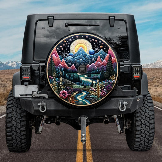 jeep tire cover, unique tire covers, boho tire cover, camping tire cover with backup camera hole