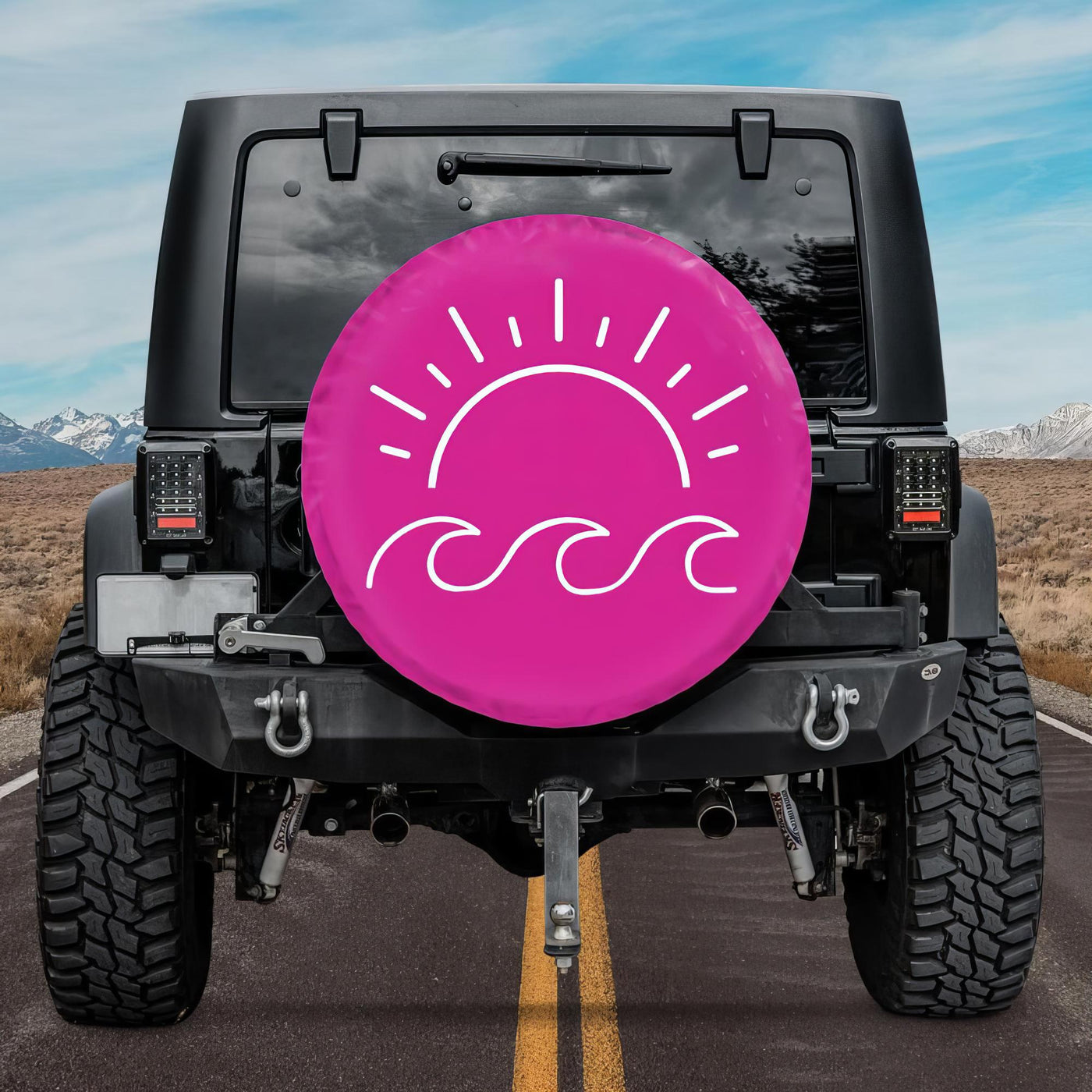 Pink Tire Cover for Jeep - Sea and Waves Spare Tire Cover with camera hole