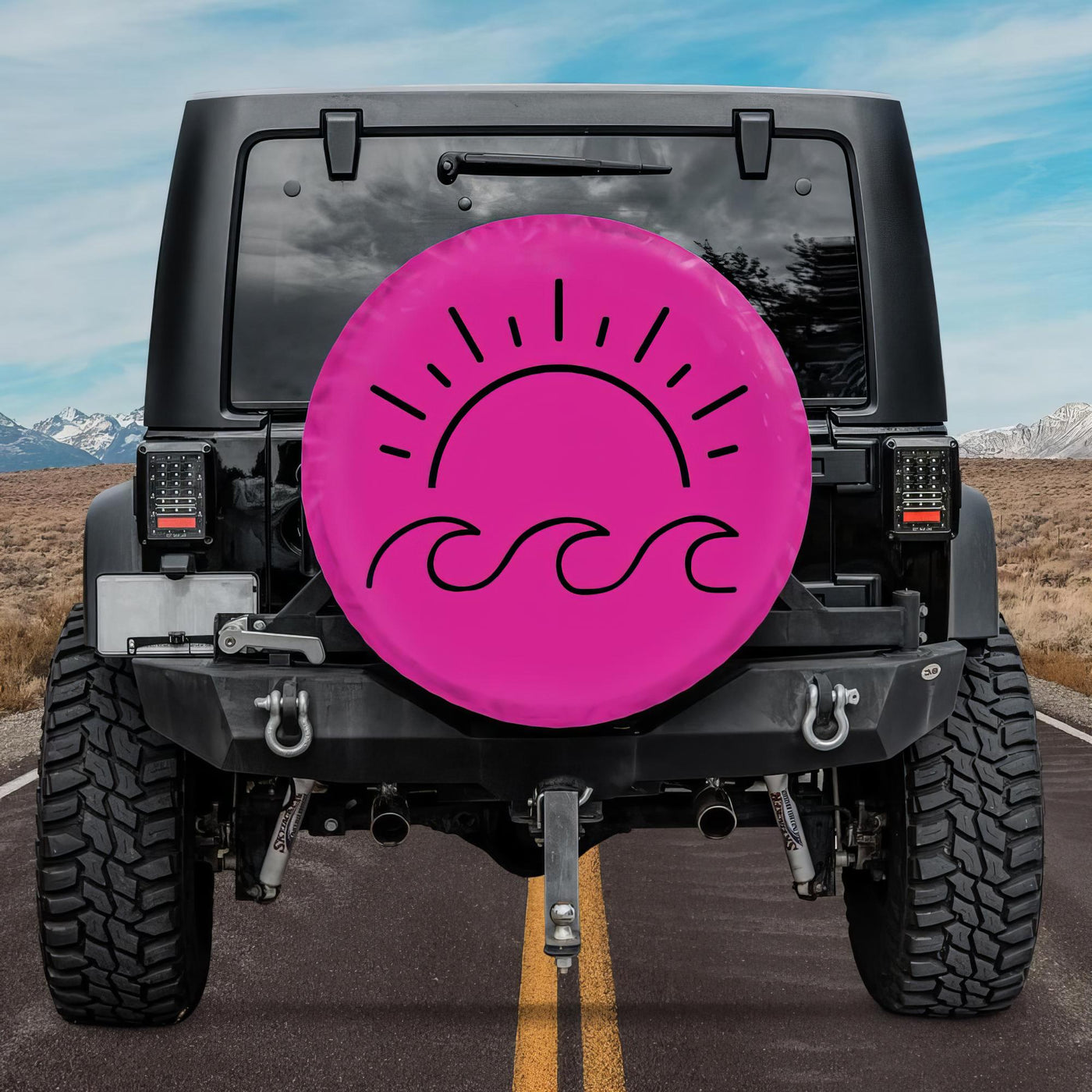 Pink Tire Cover for Jeep - Sea and Waves Spare Tire Cover with camera hole