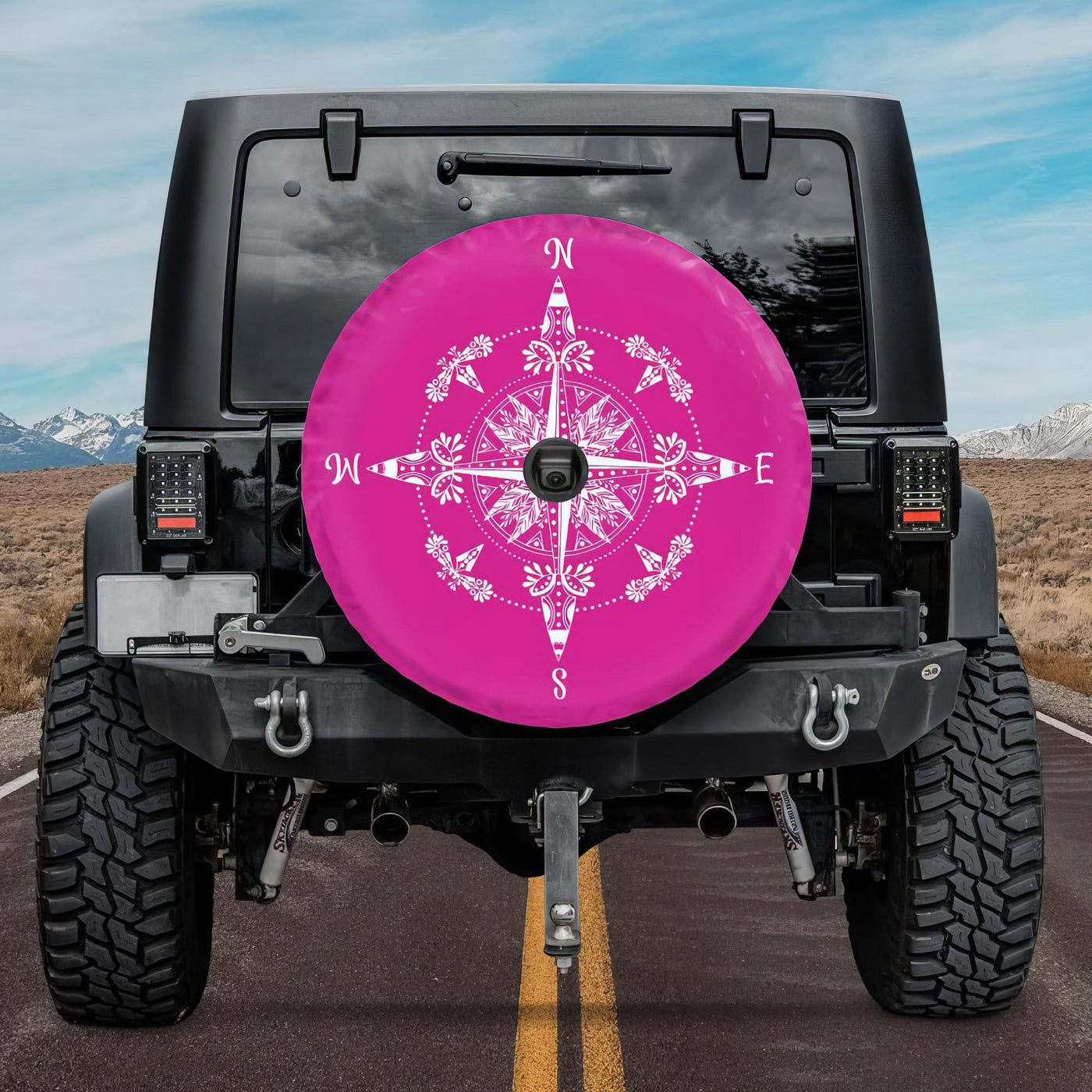 Pink Spare Tire Cover - Boho Compass Tire Cover for your Jeep