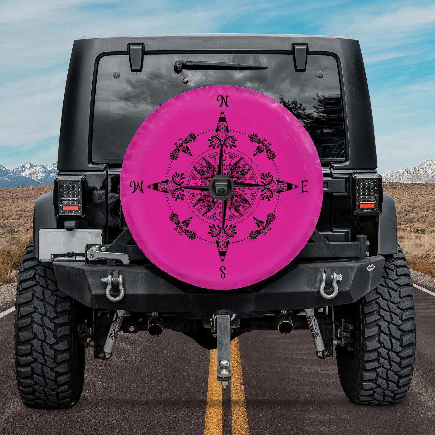 Pink Spare Tire Cover - Boho Compass Tire Cover for your Jeep