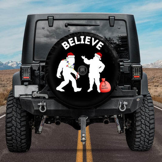 Funny Christmas Tire Cover Santa and Bigfoot Believe