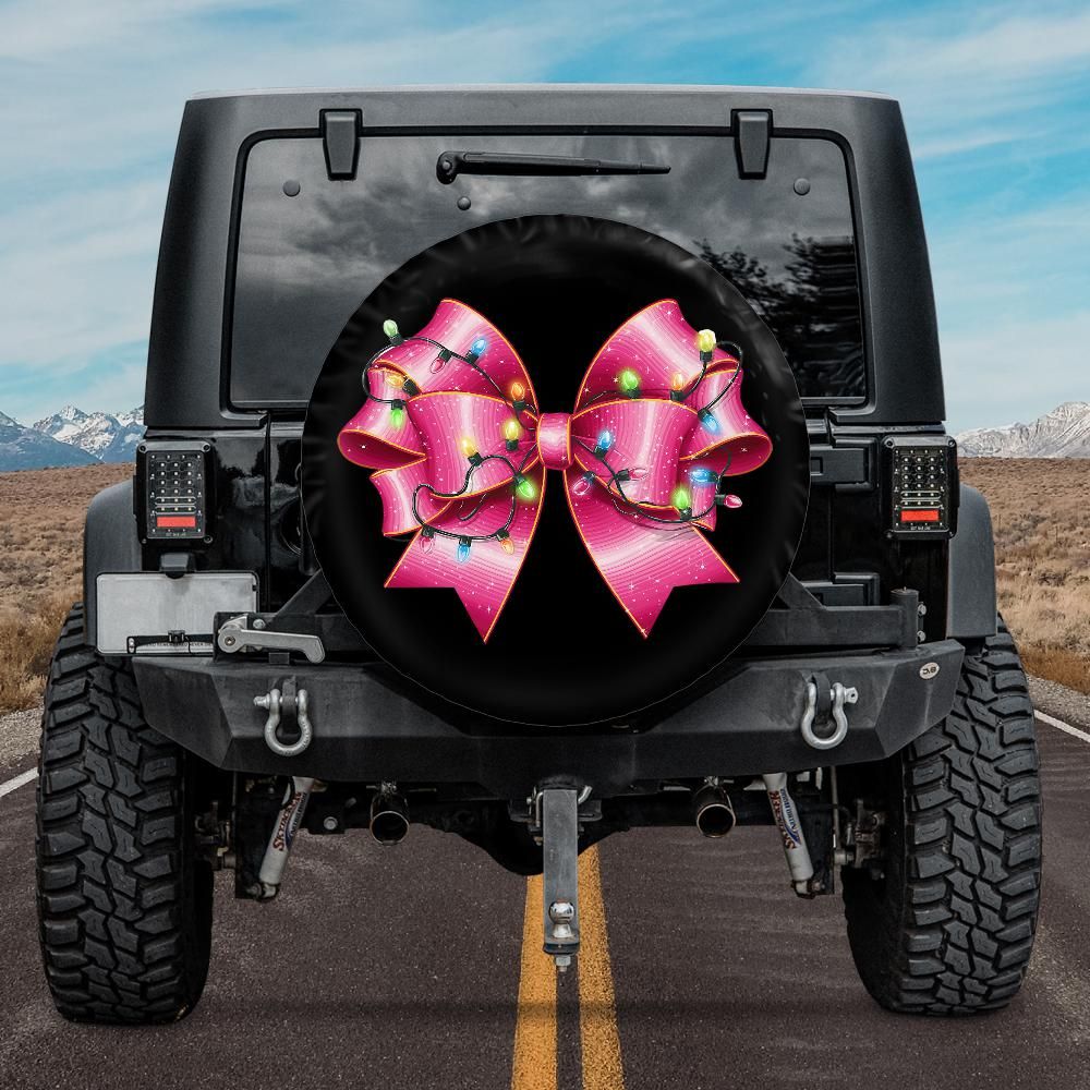 Pink Christmas Coquette Bow Spare Tire Cover