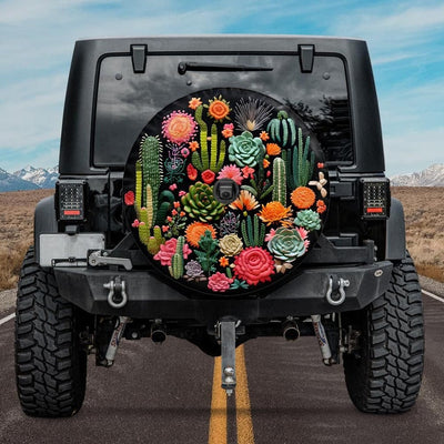 jeep tire cover, embroidery tire cover, succulent tire cover, botanical tire cover with backup camera hole