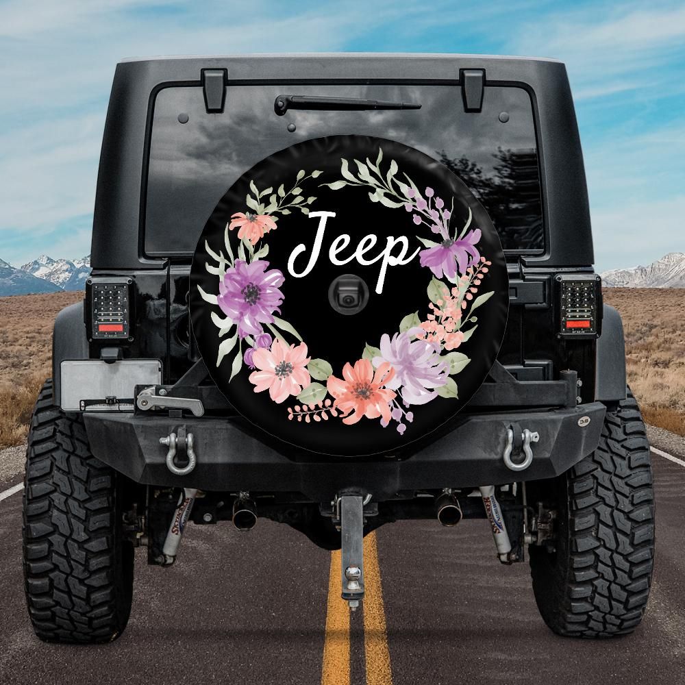 Vintage Jeep Flower Wreath Spare Tire Cover COVERDOM