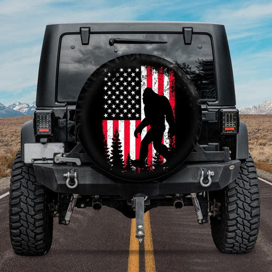 bigfoot jeep tire cover with american flag