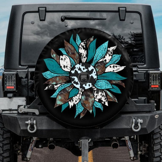 TURQUOISE sunflower jeep tire cover