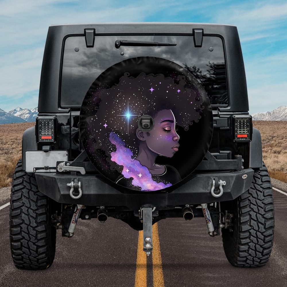 spare jeep tire cover with black woman, rear camera hole jeep tire cover for black women